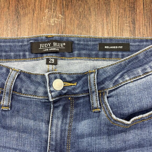 Judy Blue Relaxed Fit Jeans Distressed Dark Blue  Women’s Size 29 - Picture 5 of 11
